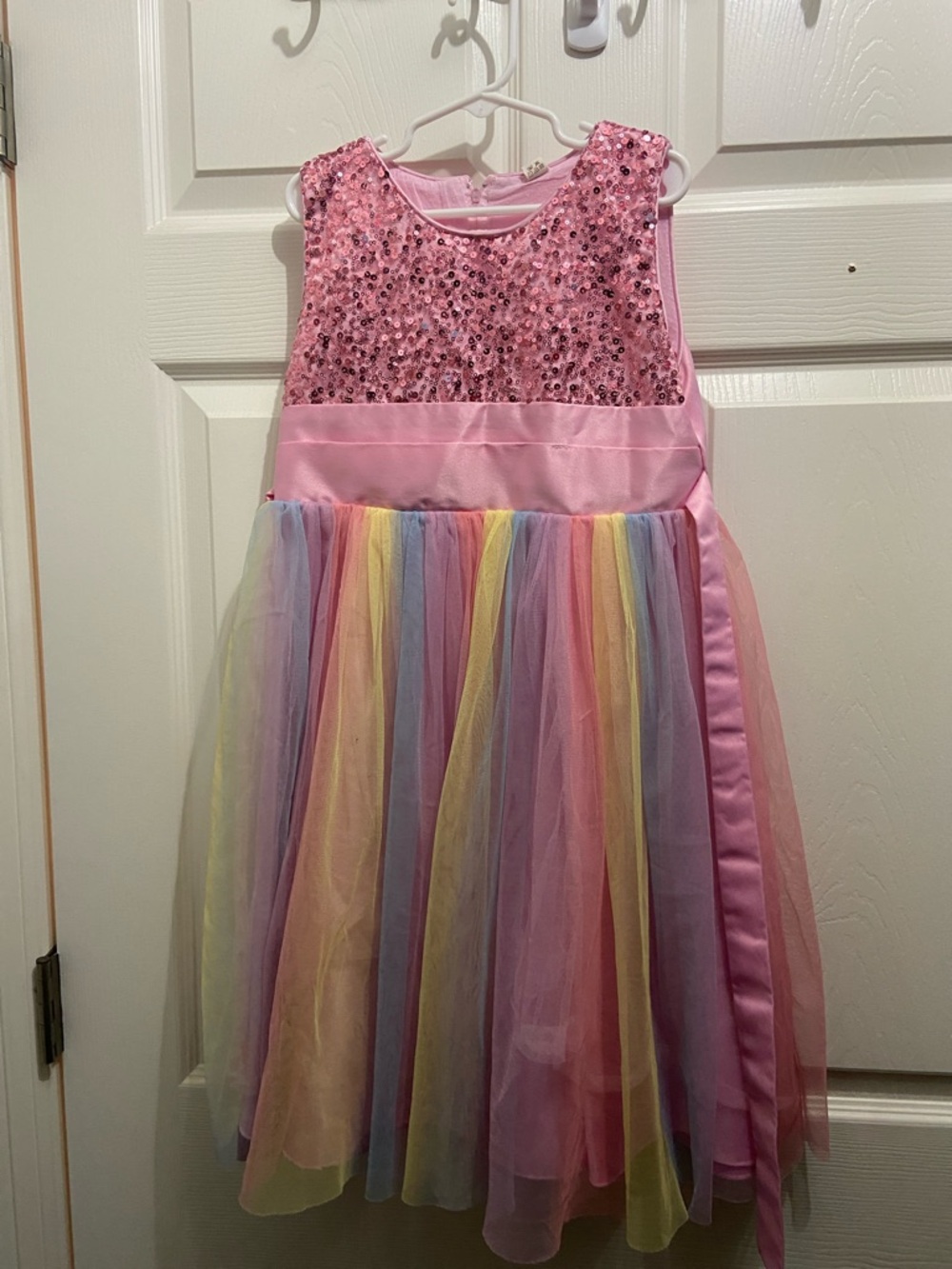 Pink Sequin & Rainbow Tulle Girl's Dress